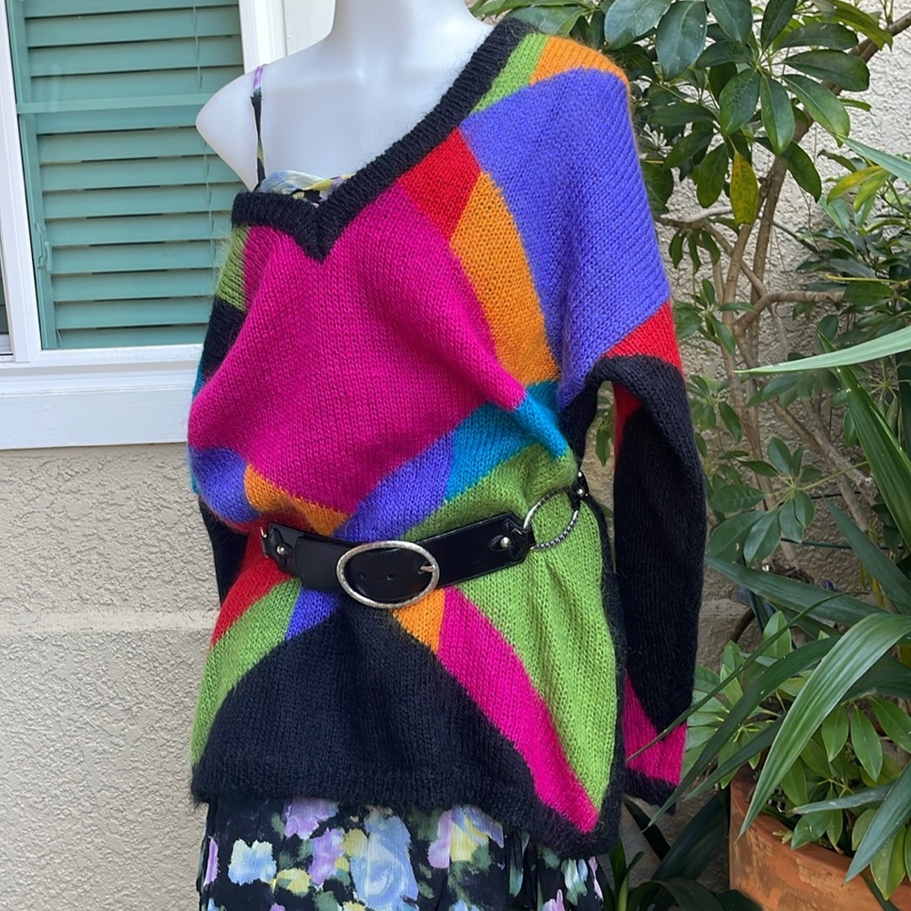 New vintage 80’s bright multicolored Dana Brooke mohair oversized sweater/dress
